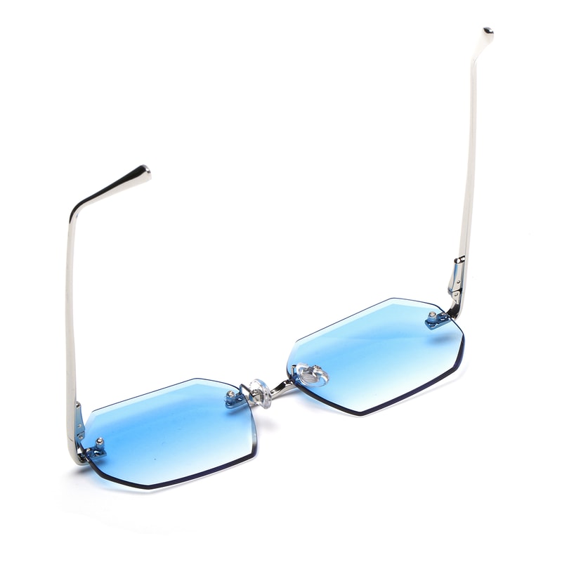 Rimless Designer Sunglasses with Diamond Cut Lens Frameless Metal UV Protection Shades