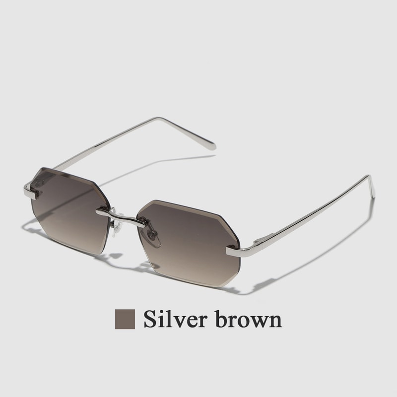 Rimless Designer Sunglasses with Diamond Cut Lens Frameless Metal UV Protection Shades