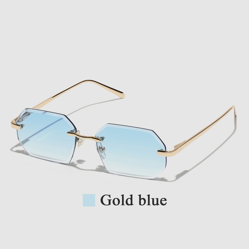 Rimless Designer Sunglasses with Diamond Cut Lens Frameless Metal UV Protection Shades