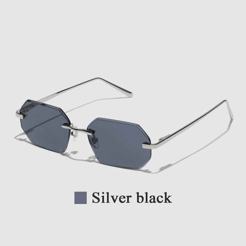 Rimless Designer Sunglasses with Diamond Cut Lens Frameless Metal UV Protection Shades
