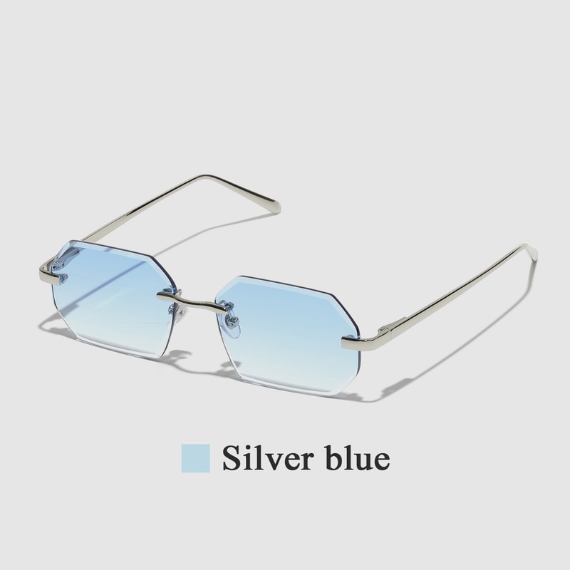 Rimless Designer Sunglasses with Diamond Cut Lens Frameless Metal UV Protection Shades