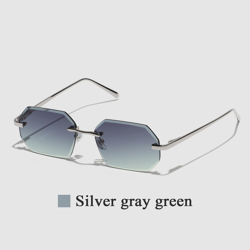 Rimless Designer Sunglasses with Diamond Cut Lens Frameless Metal UV Protection Shades