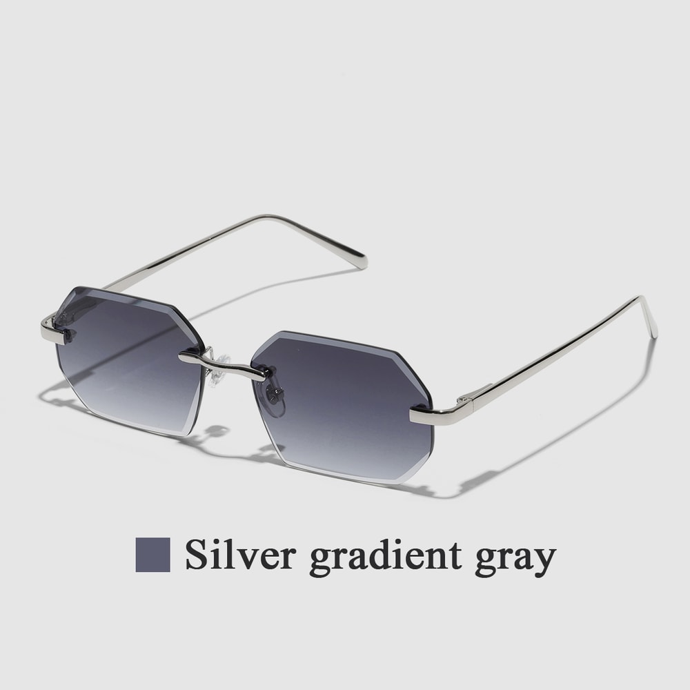 Rimless Designer Sunglasses with Diamond Cut Lens Frameless Metal UV Protection Shades