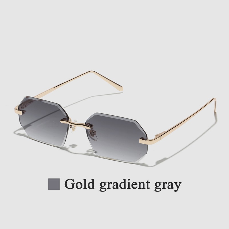 Rimless Designer Sunglasses with Diamond Cut Lens Frameless Metal UV Protection Shades