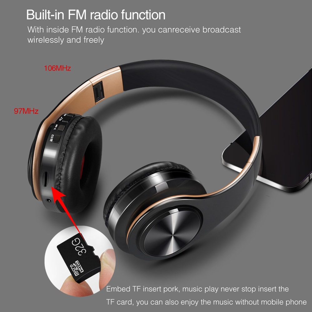 Wireless Bluetooth Headphones with FM Radio SD Card Support and 20 Hour Battery