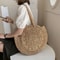 Summer Round Straw Bag Handmade Rattan Beach Tote Large Capacity Shoulder Bag