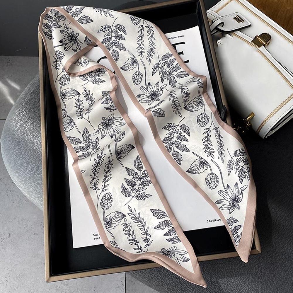 Floral Silk Hair Scarf Ribbon Korean Style Satin Hairband For Women 7