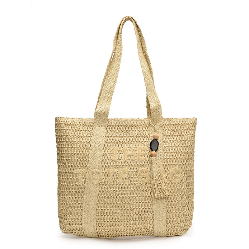 French Style Large Capacity Straw Beach Tote Bag Chic Woven Shoulder Bag For Women 4