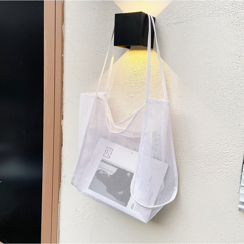 Summer Mesh Tote Bag Large Capacity Hollow Out Beach Shoulder Handbag 4