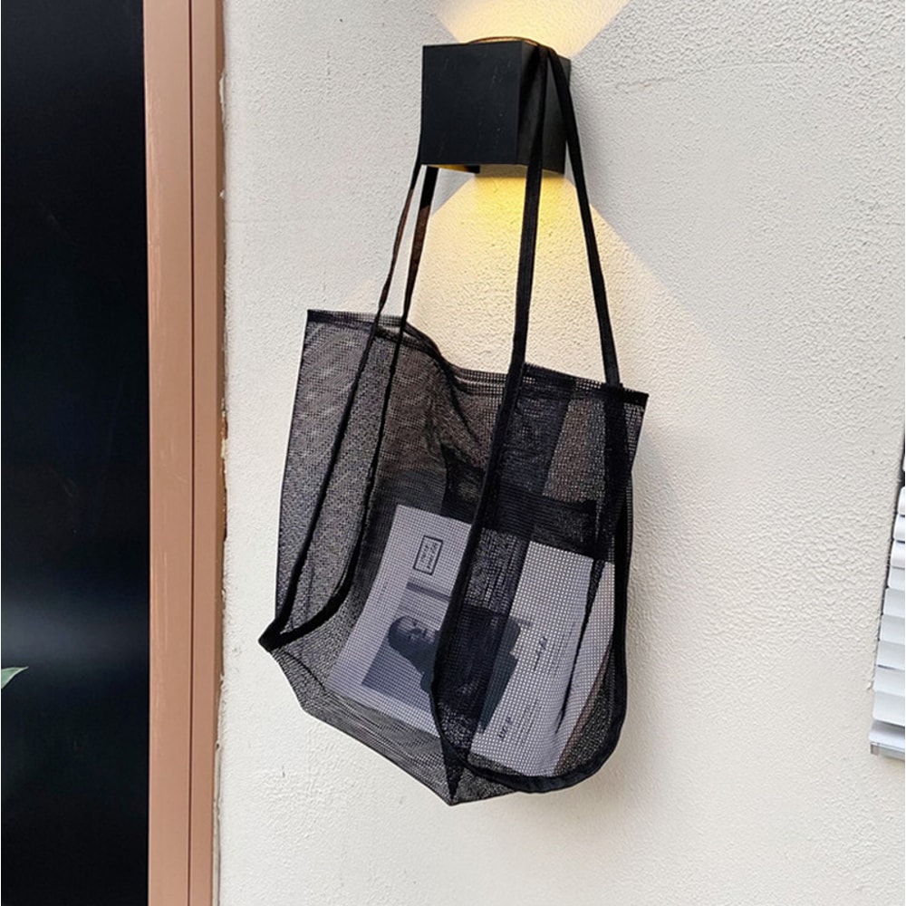 Summer Mesh Tote Bag Large Capacity Hollow Out Beach Shoulder Handbag 5