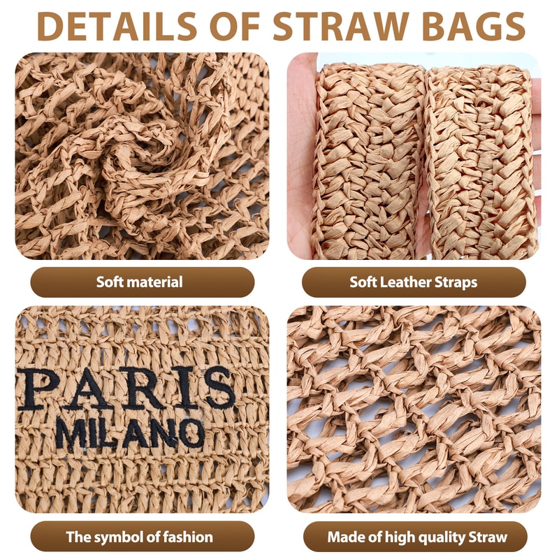 Handmade Straw Beach Bag Large Capacity Woven Summer Tote For Women 3