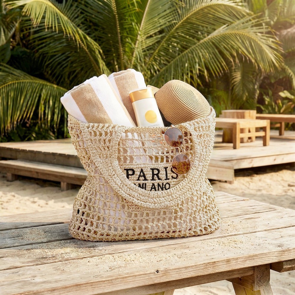 Handmade Straw Beach Bag Large Capacity Woven Summer Tote For Women 0