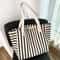 Striped Canvas Beach Tote Bag Large Capacity Summer Shoulder Handbag For Women 1