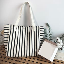 striped canvas beach tote bag large capacity summer shoulder handbag for women