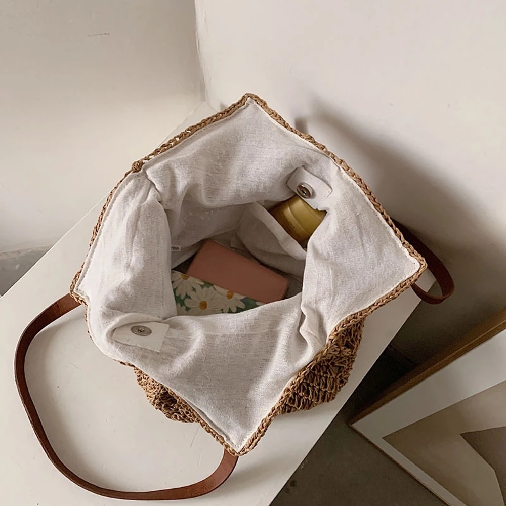 Large Capacity Straw Woven Beach Tote Bag Handmade Summer Shoulder Handbag 3