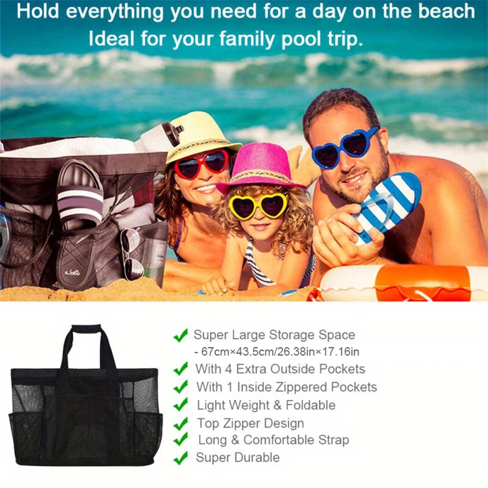 Extra Large Mesh Beach Bag with Pockets Lightweight Foldable Swim and Travel Tote
