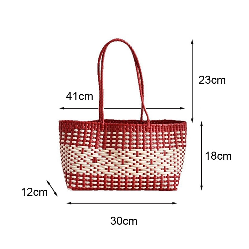 Waterproof Woven Plastic Tote Bag Durable Picnic Beach Shopping Basket 1