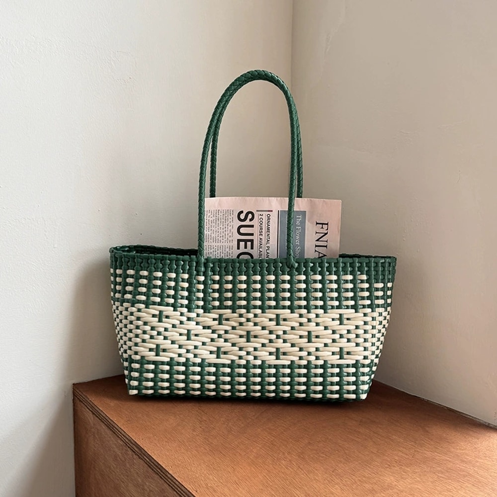 Waterproof Woven Plastic Tote Bag Durable Picnic Beach Shopping Basket 6