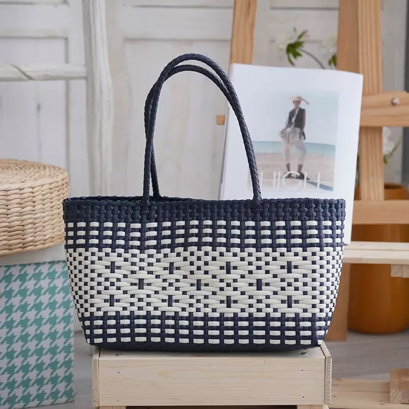 Waterproof Woven Plastic Tote Bag Durable Picnic Beach Shopping Basket 7