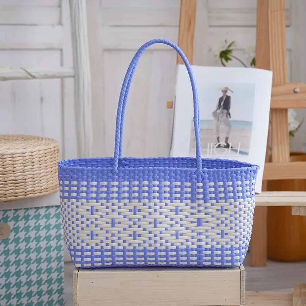 Waterproof Woven Plastic Tote Bag Durable Picnic Beach Shopping Basket 8