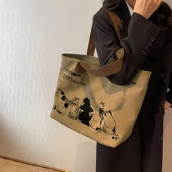 large capacity canvas tote bag for women zipper shoulder work and shopping bag