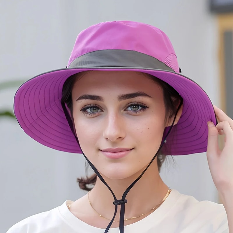 Womens Wide Brim Sun Hat With Ponytail Hole Breathable Waterproof Summer Beach Hat 3