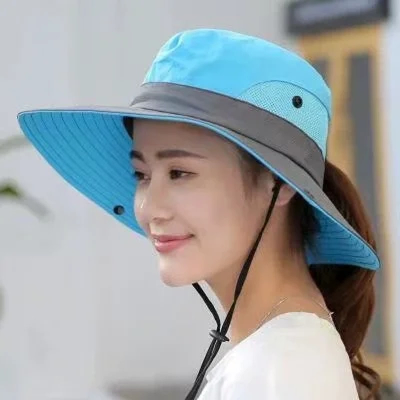 Womens Wide Brim Sun Hat With Ponytail Hole Breathable Waterproof Summer Beach Hat 7