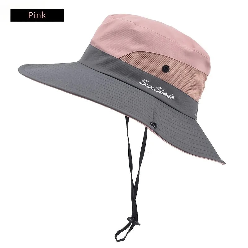 Womens Wide Brim Sun Hat With Ponytail Hole Breathable Waterproof Summer Beach Hat 6