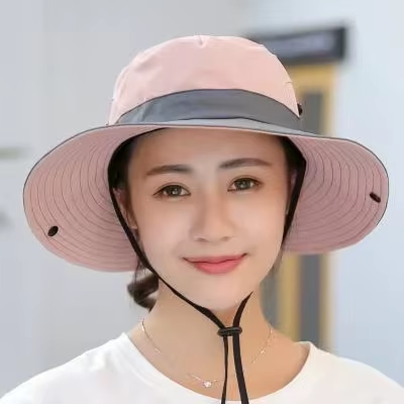 Womens Wide Brim Sun Hat With Ponytail Hole Breathable Waterproof Summer Beach Hat 11