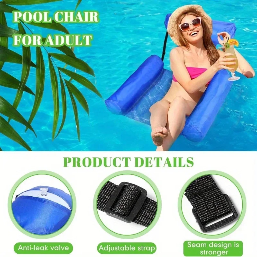 Inflatable Pool Lounge Chair With Headrest And Armrests Floating Recliner For Adults 3