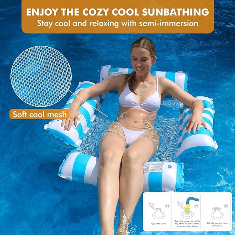 Inflatable Pool Hammock Recliner Float Adult Water Lounge Chair For Pool And Beach 4