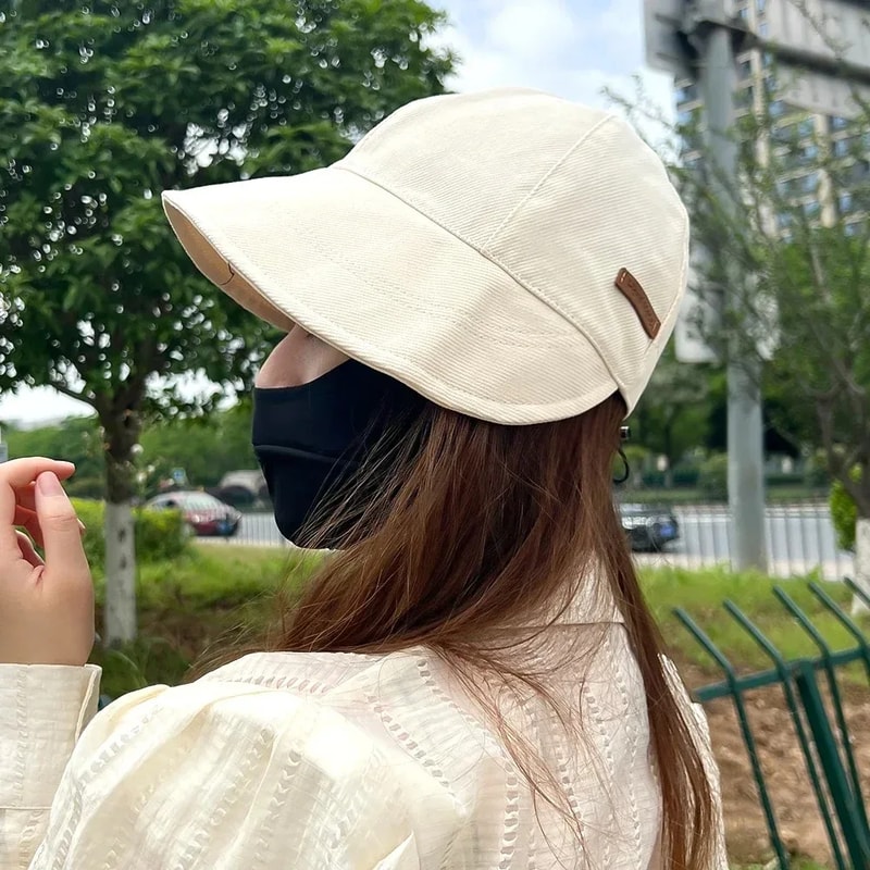 Foldable Wide Brim Sun Hat with UV Protection Adjustable Cotton Beach Hat for Women