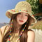 Women Crochet Straw Bucket Hat Beaded Summer Sun Hat For Beach Travel 1