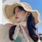 Women Crochet Straw Bucket Hat Beaded Summer Sun Hat For Beach Travel 5