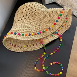 women crochet straw bucket hat beaded summer sun hat for beach travel