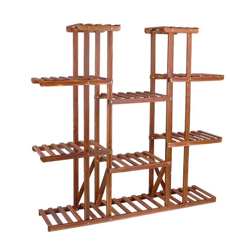 Multi Tier Wooden Plant Stand Indoor Outdoor Natural Pine Plant Shelf Rack 5