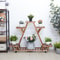 Triangular Wooden Plant Stand With Wheels Carbonized Multi Tier Indoor Outdoor Plant Shelf 2