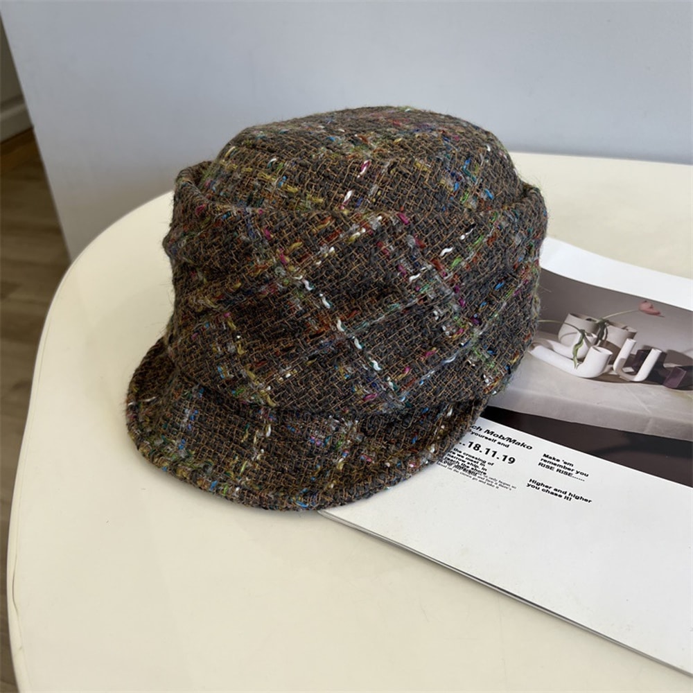 French Tweed Beret Hat Women Winter Warm Literary Style Equestrian Cap 2