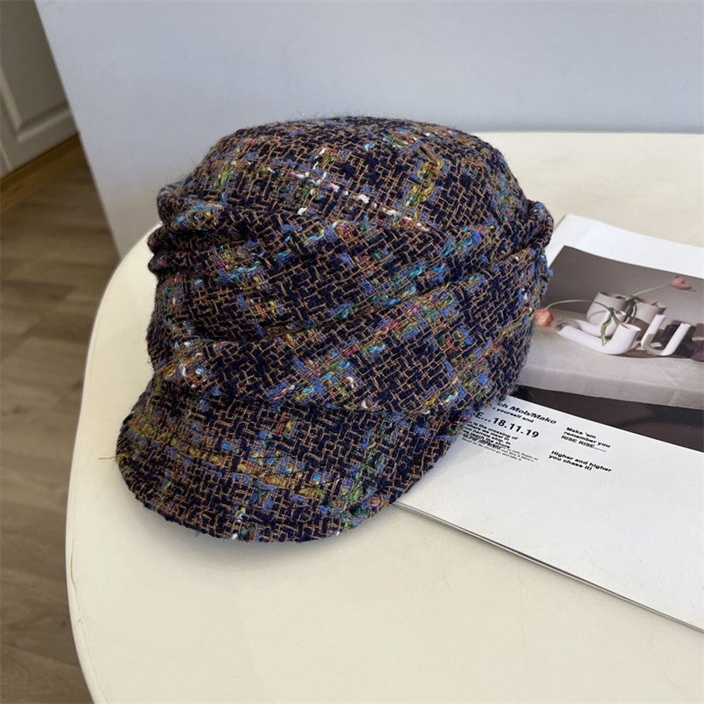 French Tweed Beret Hat Women Winter Warm Literary Style Equestrian Cap 8