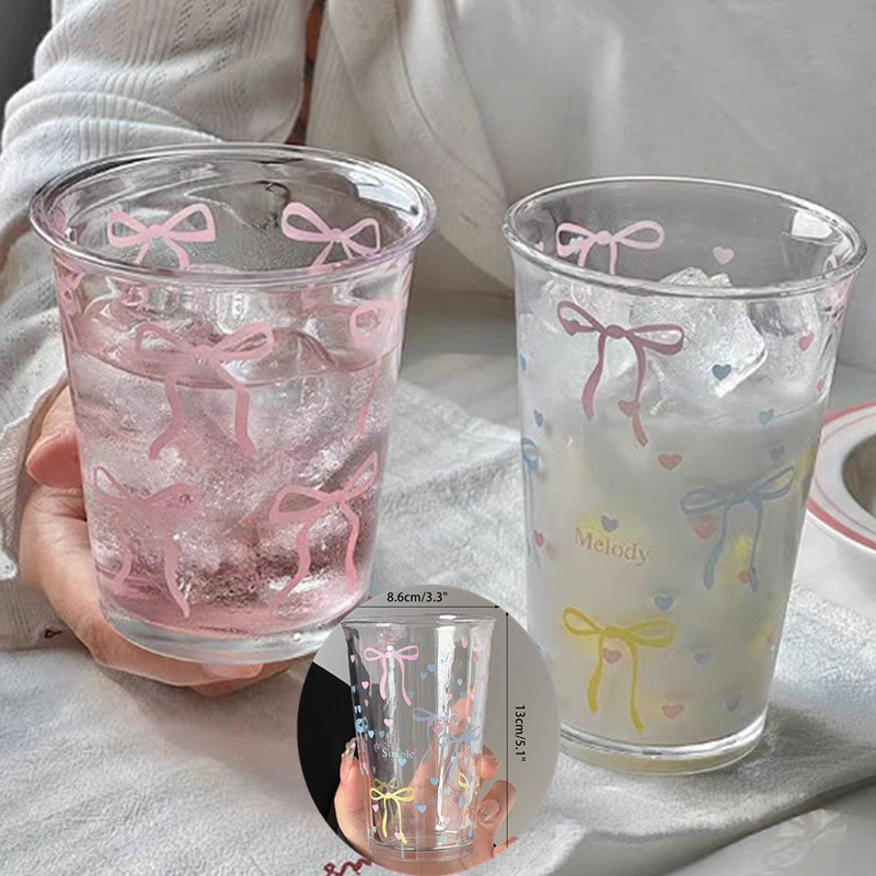 Cute Bow Glass Cup High Borosilicate Coffee Mug Aesthetic Pink Drinkware 1