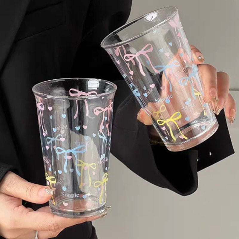 Cute Bow Glass Cup High Borosilicate Coffee Mug Aesthetic Pink Drinkware 3