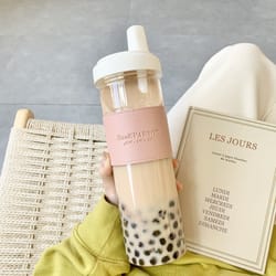 large capacity bubble tea cup with straw leakproof boba bottle cute milk tea tumbler