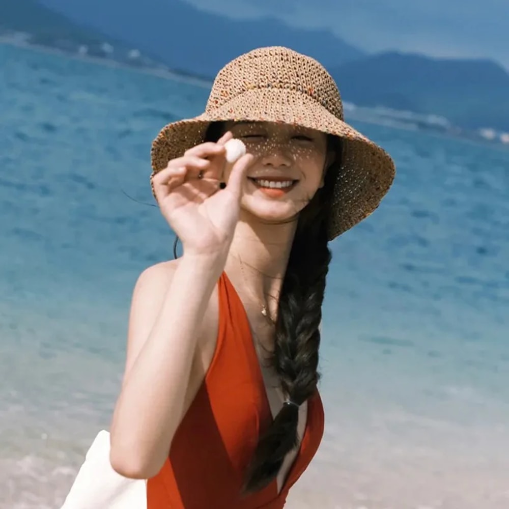 Wide Brim Straw Sun Hat For Women Beach Bucket Hat UV Protection Summer Cap 0