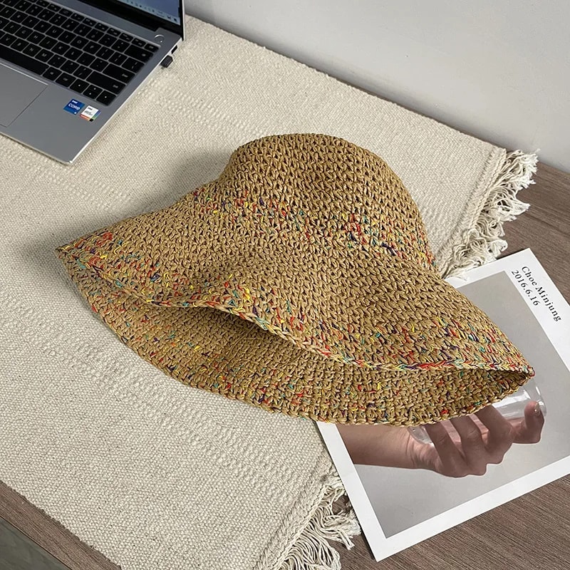 Wide Brim Straw Sun Hat For Women Beach Bucket Hat UV Protection Summer Cap 4
