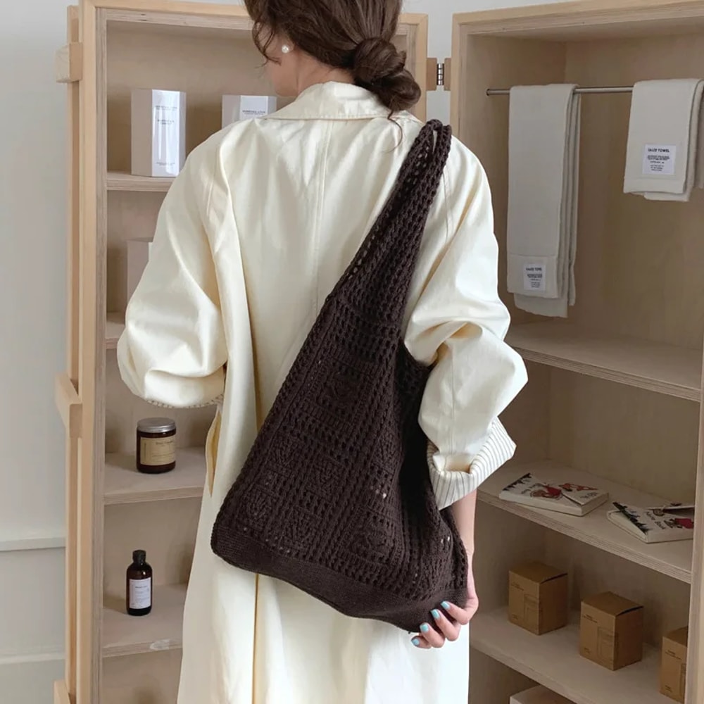 Lightweight Woven Crossbody Tote Bag Chic Summer Knit Handbag 8