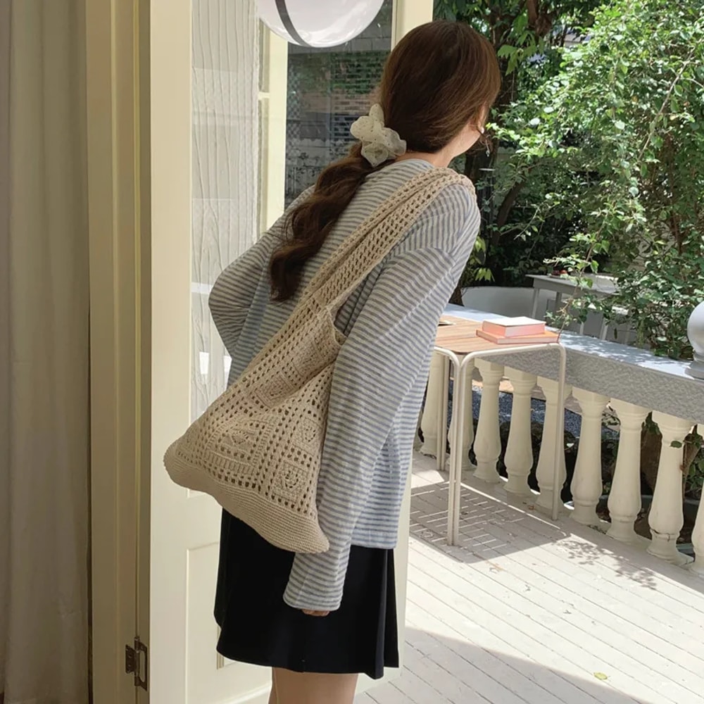 Lightweight Woven Crossbody Tote Bag Chic Summer Knit Handbag 9