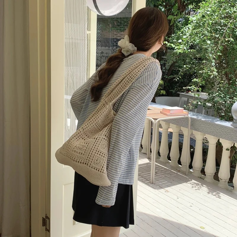 Lightweight Woven Crossbody Tote Bag Chic Summer Knit Handbag 9