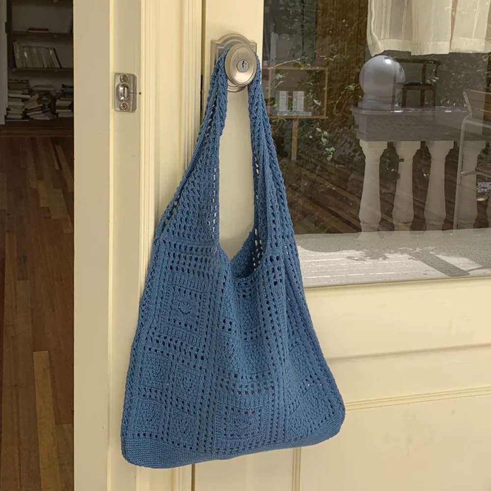 Lightweight Woven Crossbody Tote Bag Chic Summer Knit Handbag 3