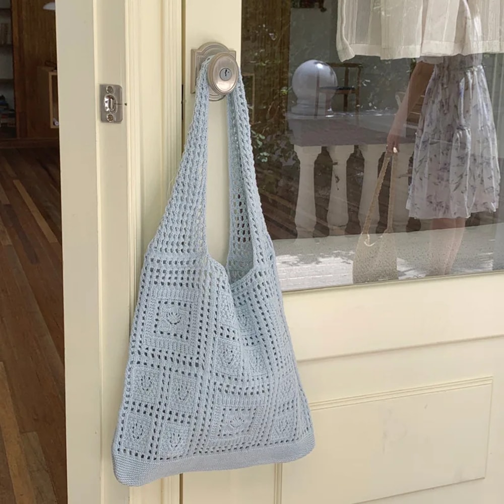 Lightweight Woven Crossbody Tote Bag Chic Summer Knit Handbag 6