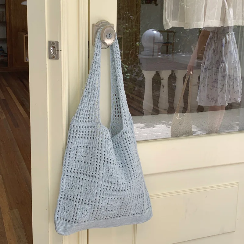 Lightweight Woven Crossbody Tote Bag Chic Summer Knit Handbag 6